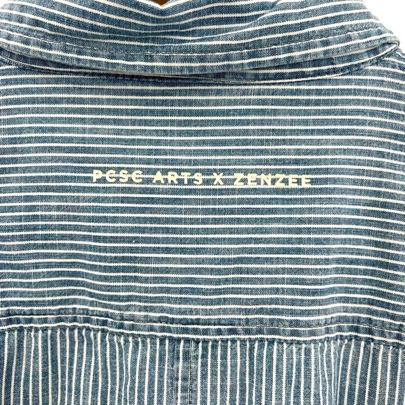 Alternative striped denim button down long sleeved shirt woman Large - Picture 2 of 6